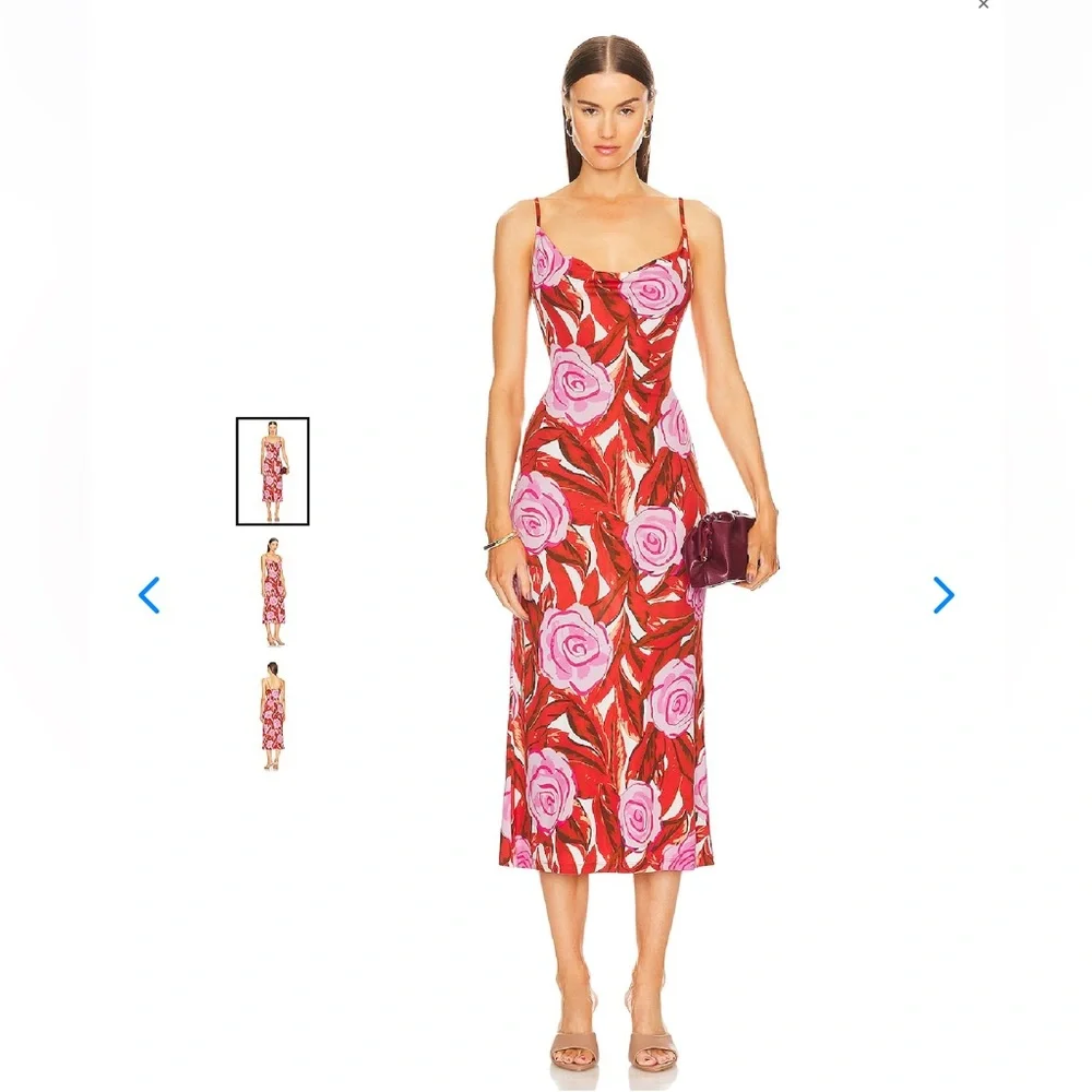 Diane Von Furstenberg Alik spaghetti strap rose print midi dress, S - Picture 2 of 11